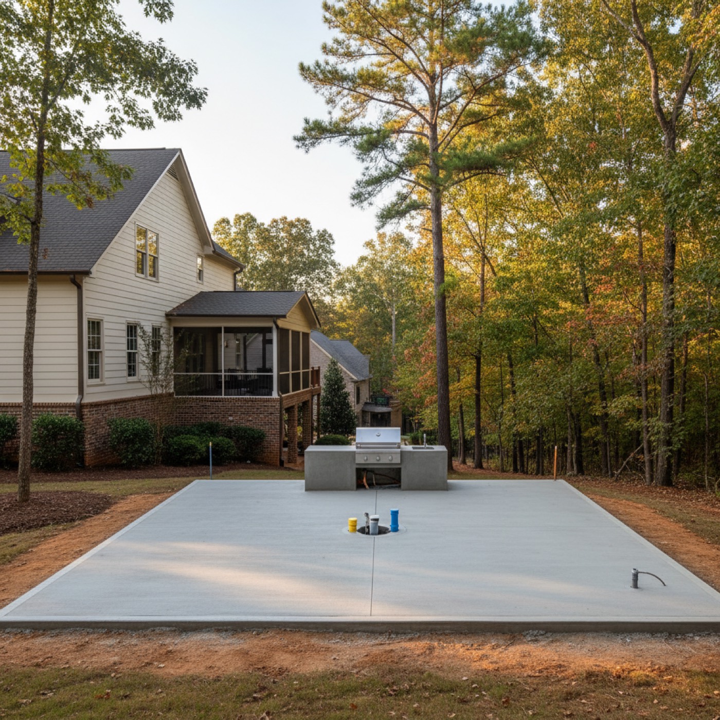 Outdoor kitchen concrete pad by Davis Concrete in Greenville SC